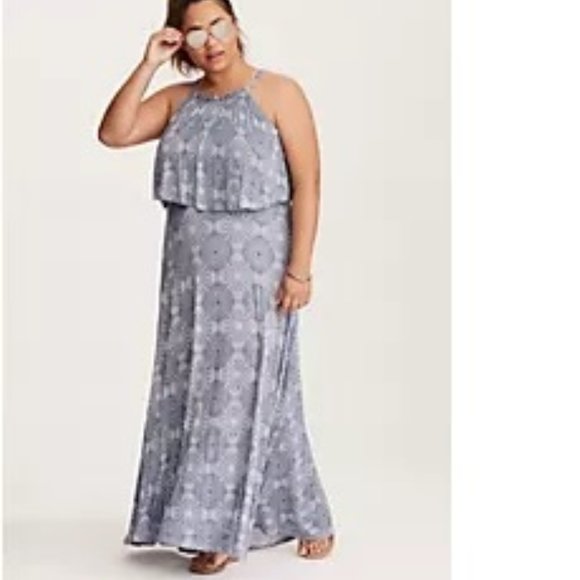 TORRID MEDALLION PRINT EMBELLISHED HIGH NECK JERSEY MAXI DRESS - Picture 1 of 10